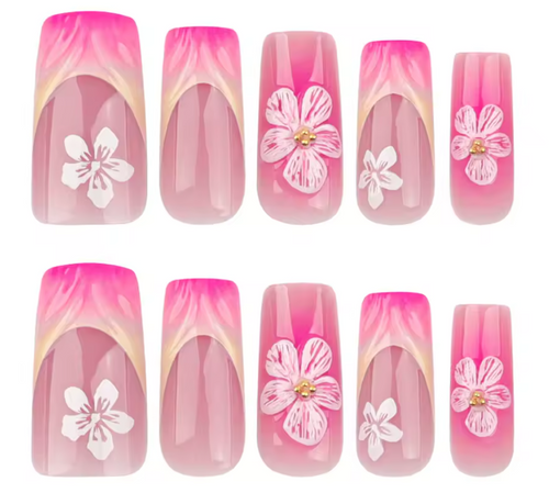 Nail Art Floral Peint à la Main – Élégance Naturelle en 24 Ongles